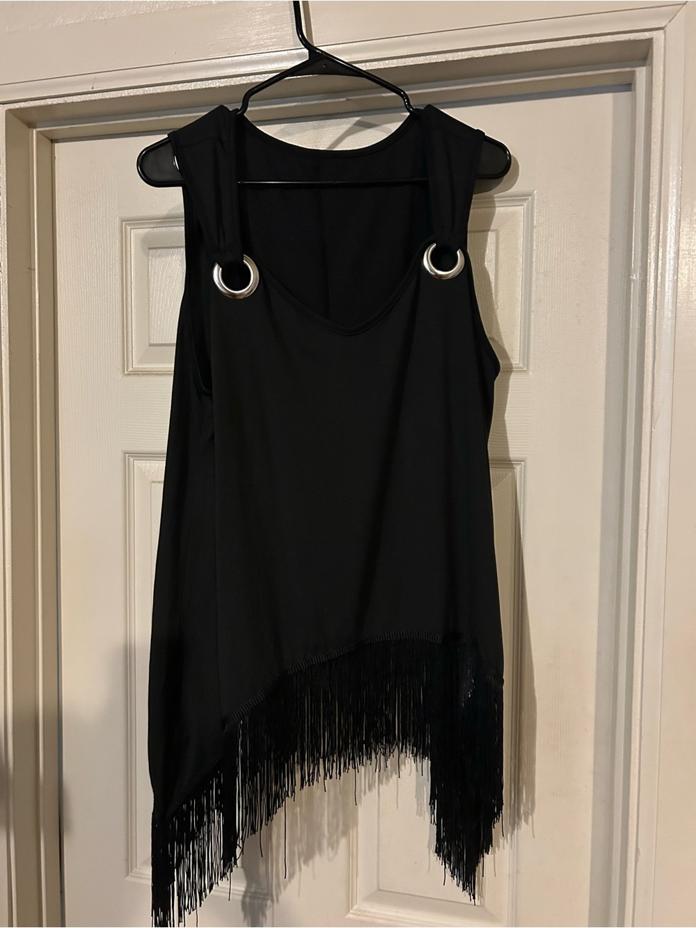Black Fringe Tank with Silver Ring Details